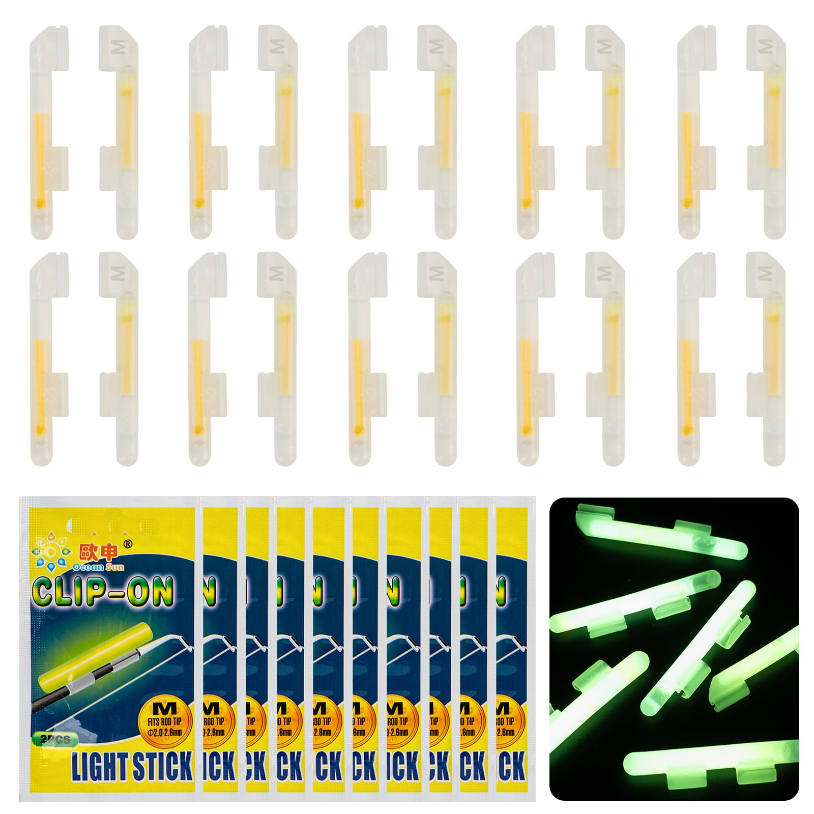 Glow Sticks For Fishing Pole M L XL Fluorescent Stick Light Sticks For Night Fishing, Fishing Rod Tip Light 20 Pcs(10 Packs) (10Packs M 2.0-2.6mm)