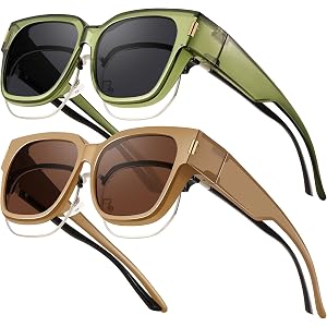 RSQQAVP Polarized Fit Over Glasses Sunglasses for Women Men | Large Square Frame, UV400 Protection Lenses, Ultralight Shades