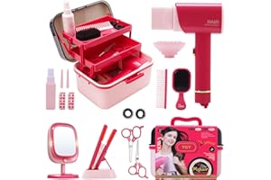 Play Hair Salon Set for Little Girls - Beauty Hair Salon Toys with Realistic Hair Dryer, Curling Iron ，Interactive Lights & S