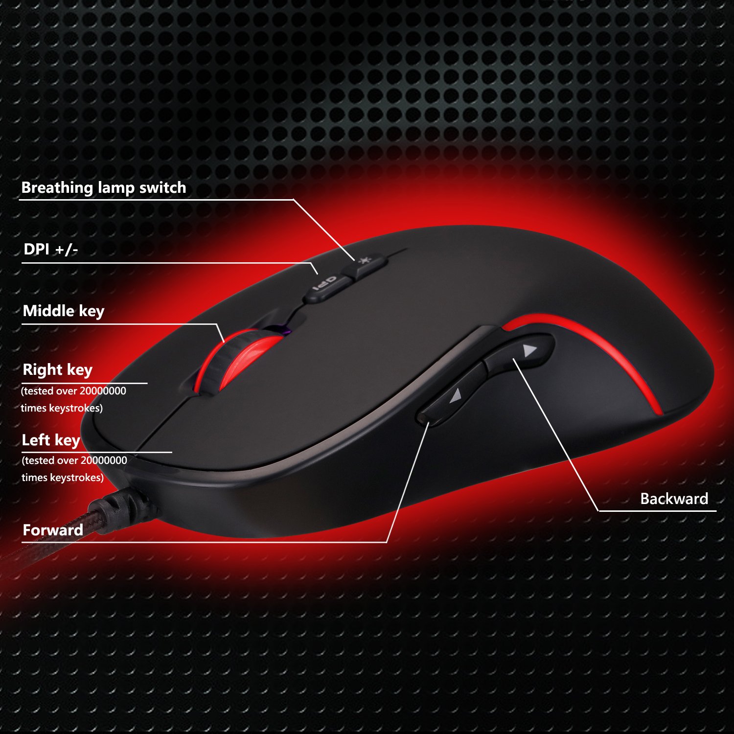 LILONG Gaming Mouse Wired [Metal Base] [Breathing Light] Ergonomic Game USB Computer Mice RGB Gamer Desktop Laptop PC Gaming Mouse, 7 Buttons for Windows 7/8/10/XP Vista Linux, Optical Sensor PMW3050