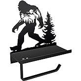 Ecqizer Bigfoot Sasquatch Metal Toilet Paper Holder with Shelf, Bigfoot Inspired Design Gifts Rustic Toilet Paper Holder for a Unique Farmhouse and Cabin Bathroom Decor, Sasquatch Gifts (Matte Black)