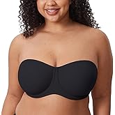 DELIMIRA Confishape Strapless Bras for Women - Full Coverage Plus Size Bandeau Underwire Unlined Bra
