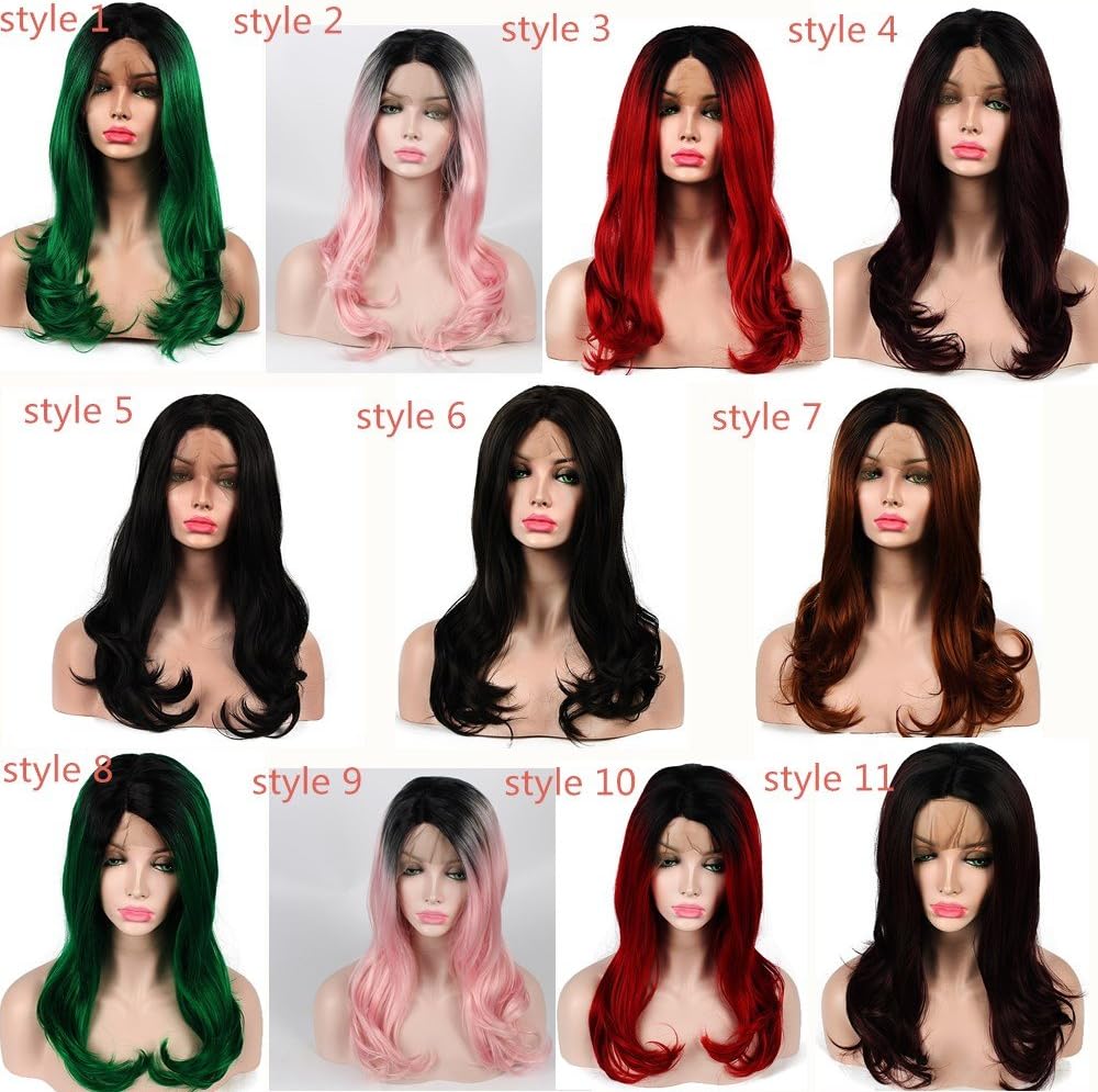 SHANDIREN 2 Tones Ombre Synthetic L Part Lace Front Wig Dark Roots 250% Density Anime Cosplay Glueless Hair Short Body Wave Wigs for All Skin Women (16'' Pink)