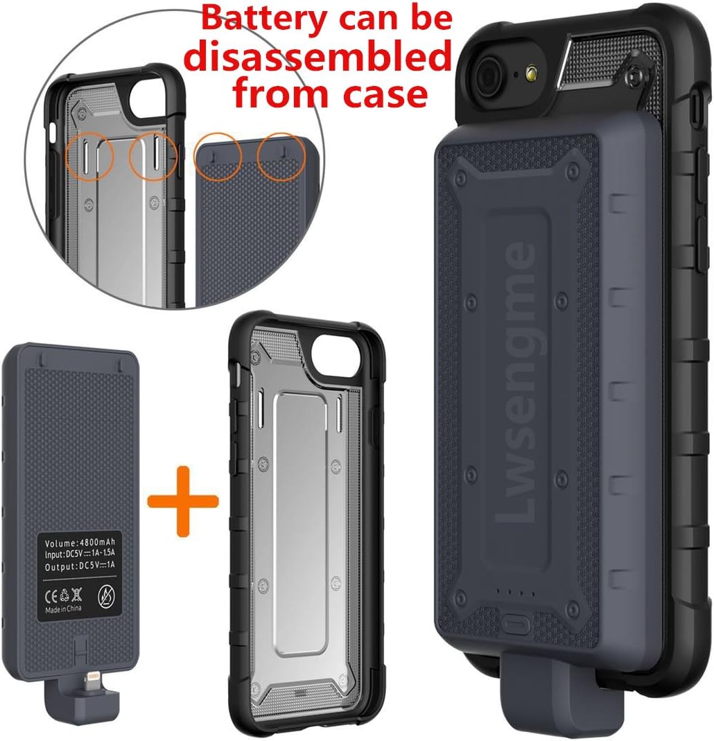 iPhone 6/6s/7/8 are in Common use Battery Case,Lwsengme Battery Charger Case-Detachable Battery&Case for iPhone6,6s,7,8(4.7 inch) Extra Battery with 4800mAh Capacity Case-Black(Battery-Gray)