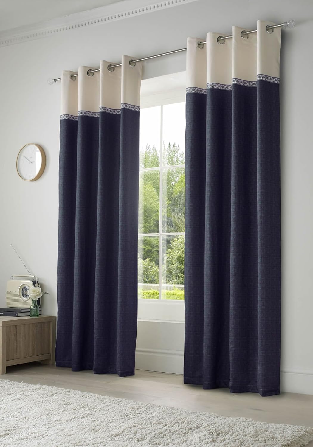 Ideal Textiles Toronto Lined Eyelet Curtains Ring Top Navy Blue 90 Ideal Textiles Toronto Lined Eyelet Curtains Ring Top Navy Blue 90