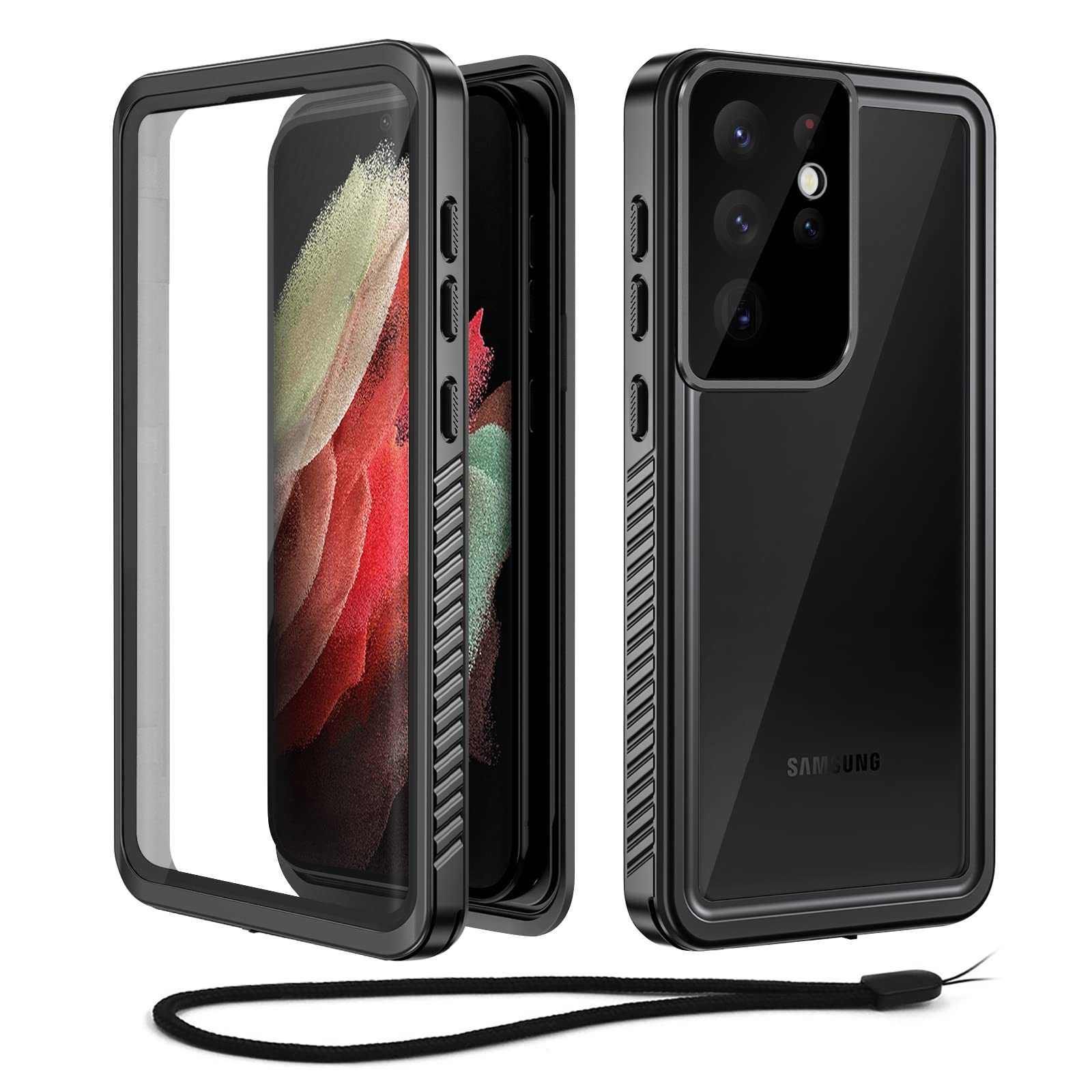 Beeasy Case for Samsung Galaxy S21 Ultra 5G, IP68 Waterproof Shockproof with Screen Protector 360 Full Body Protection Case, Reinforced Waterproof Dustproof Anti-Snow Shatterproof Cover Black