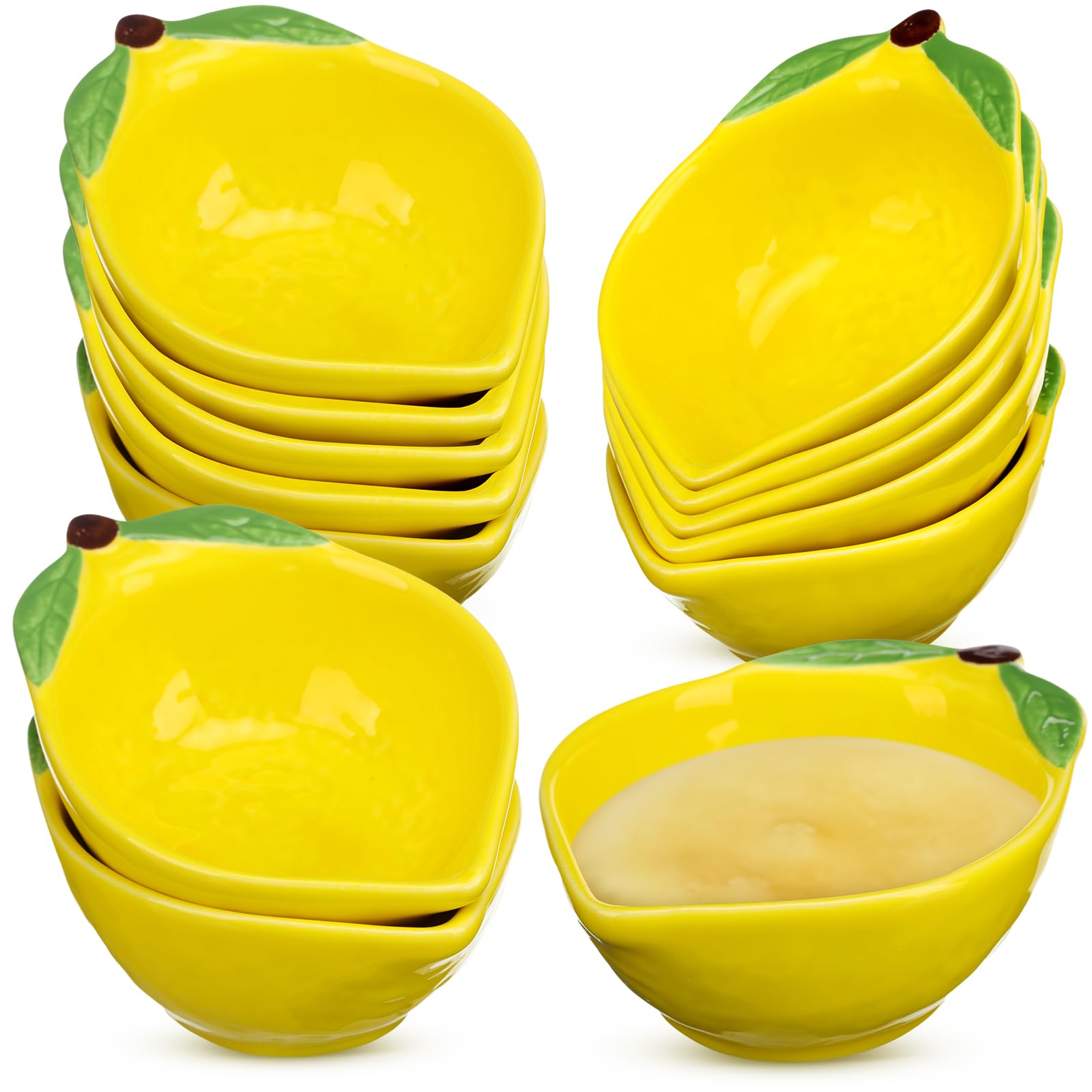 Photo 1 of Tioncy 12 Pcs Ceramic Ramekins Small Dessert Bowls 6 oz Oven Safe Ceramic Dish Dip Bowl Seasoning for Serving Sauce Snack Baking Brulee Pudding(Lemon)