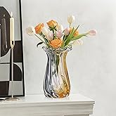 LINYTHER Amber Glass Vase Home Decor, Hand Blown Glass Vases Wide Mouth for Pampas Grass and Flower Decorative, Modern Minimalism Art Murano Clear Glass Vase, Coffee Table, Office Centerpiece