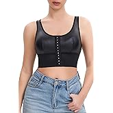 DAGGLOSA Faux Leather Crop Tank Top for Women, Front Hook Corset Style Going Out Top, Y2K Trendy Clubwear Cami top