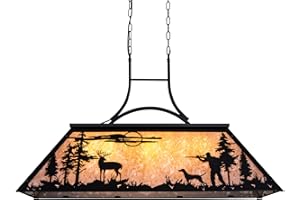 Wellmet Tiffany Pool Table Light, 3 Lights Rustic Deer Chandelier for Kitchen Island Cabin, Billiard Fixture Hanging Pendant Lamp for ' 8' 9' Table, Farmhouse Lighting or Country, Wild West Style