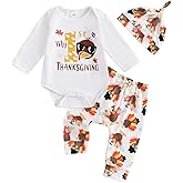 Arvbitana Baby Boy Girl My 1st Thanksgiving Outfit 0-3 6 12 18 Months Long Sleeve Romper Turkey Pants Hat Set Infant Clothes