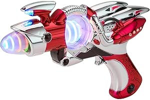 Playbees Light-Up Noise Blaster - Red - 11.5 Inches - Super Spinning Space Sound Effects with Futuristic Power Galaxy Ranger FX for Party Favor, Novelty Toy, Party Bag Stuffer for Ages 5+