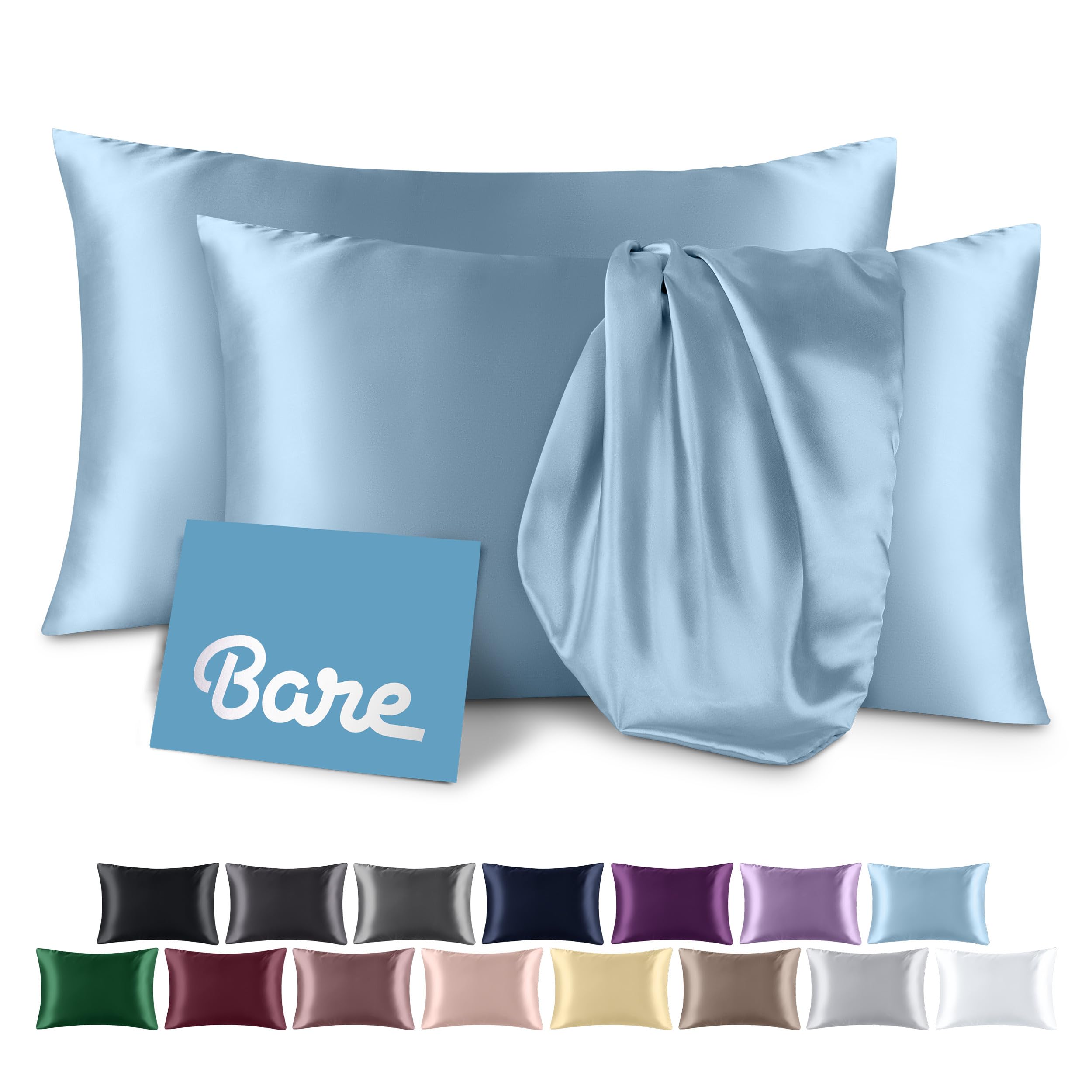 Bare Home Satin Pillowcases for Hair and Skin - 2 Pack Standard (20x26) - Luxury Pillowcases - Envelope Enclosure - Soft and Smooth Satin - Breathable - Similar to Silk (Light Blue, 2 Pack)