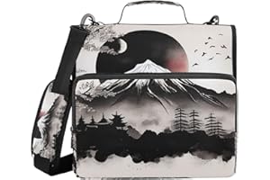KYZSXZ Zipper Binder 3 Ring Japanese Traditional Painting Print, Big Storage Portable Expanding File Folder Bag Document Orga