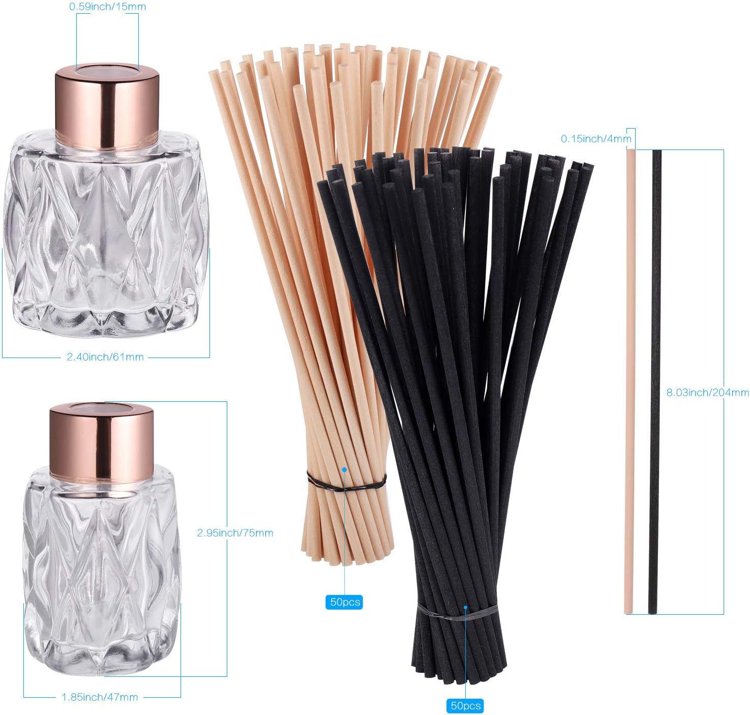 Fentar 4-Pack Empty Diffuser Bottles with 100pcs Reed Diffuser Sticks (50 Black and 50 Beige) - Image 3