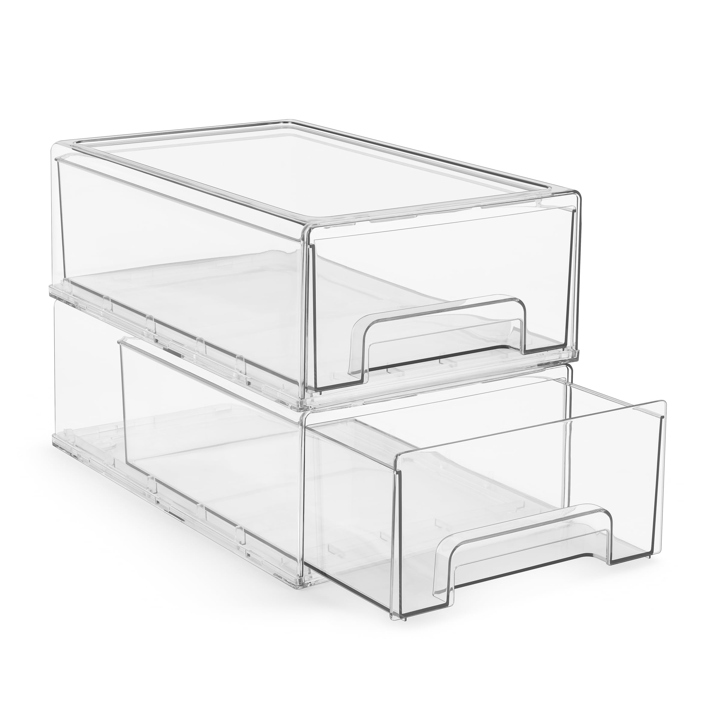 Photo 1 of **MINOR CRACK**Sorbus Medium Clear Stackable Storage Drawers – 2-Pack Plastic Organizer Bins with Handles – Stackable Pull-Out Storage Drawers for Closet, Pantry, Office, Bathroom, Craft, and Toy Organization