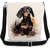 LiuenMgg Watercolor Dachshund Print Canvas Crossbody Bag, Adjustable Strap Lightweight Purse with Top Zipper & Inner Pocket, Daily Shoulder Bag Gift for Women