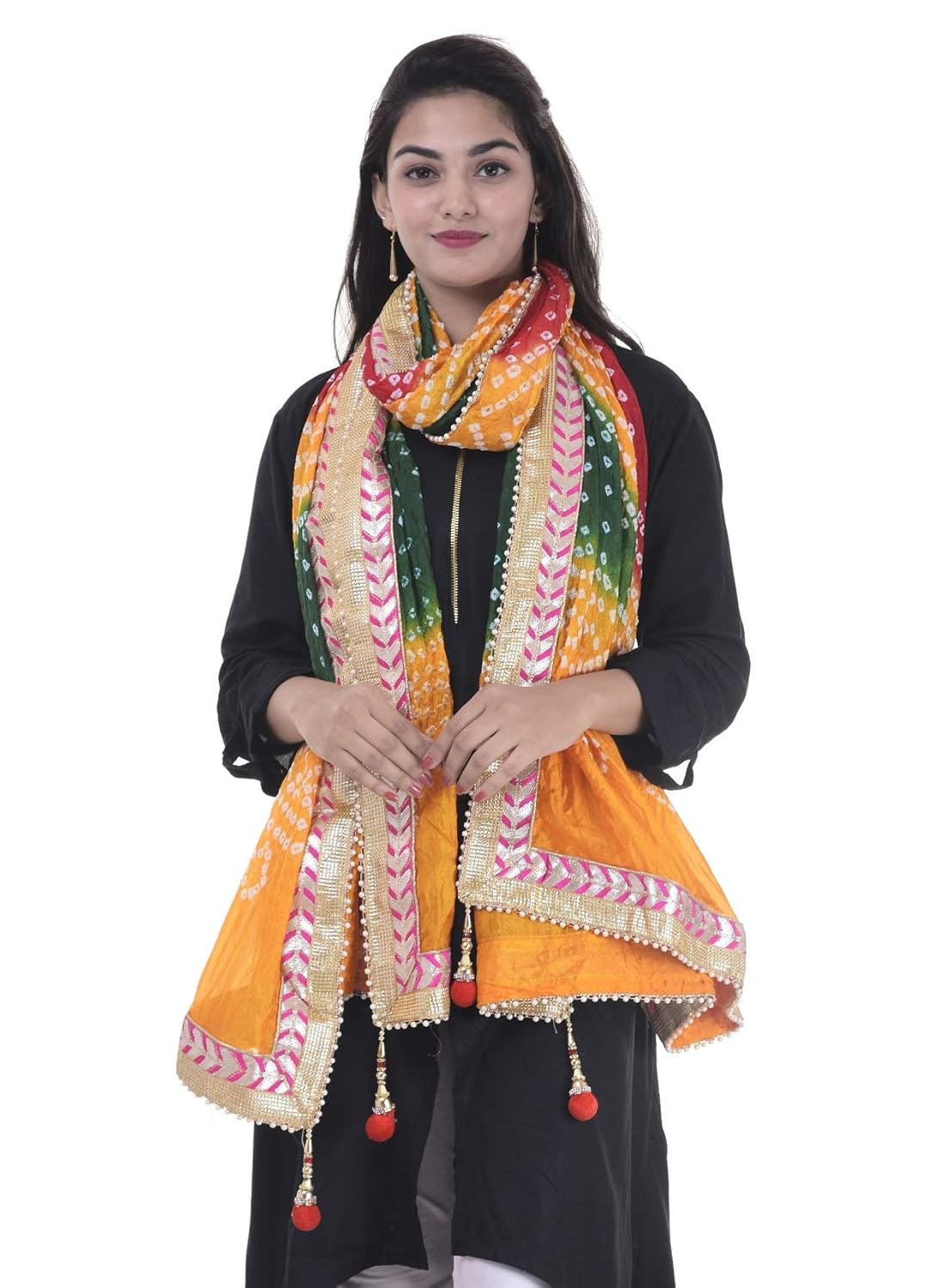 dee desi women's bandhej gota embroidered art silk dupatta