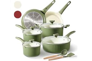 CAROTE 12pcs Pots and Pans Set Non Stick, Nonstick Kitchen Cookware Sets, Granite Pots Set, Kitchen Induction Pots and Pans Cooking Sets, Sage Green