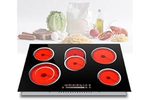 NEFARACY 30 Inch Electric Cooktop 8400W, 5 Burner Electric Stove Top with Slider Control, Built-in Ceramic Cooktop 30'', Dual Oval Zone, Timer & Safety Lock, Hot Surface Indicator, 220V, Hard Wire