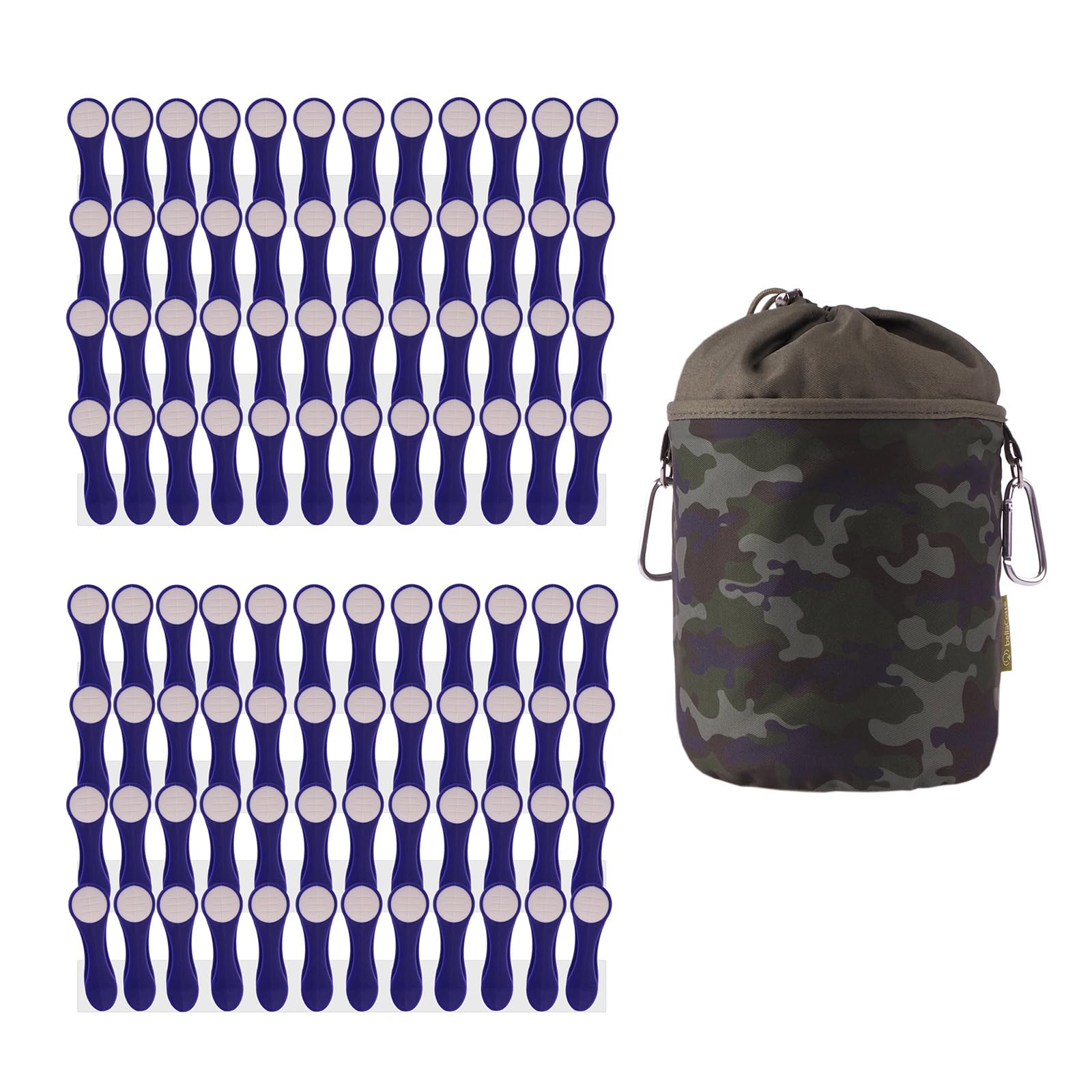bellaCott 96 Clothes Pegs with Spiral Springs Made of Stainless Steel and Soft Grip Indigo White and 1 bellaCott Clothes Peg Bag Camouflage