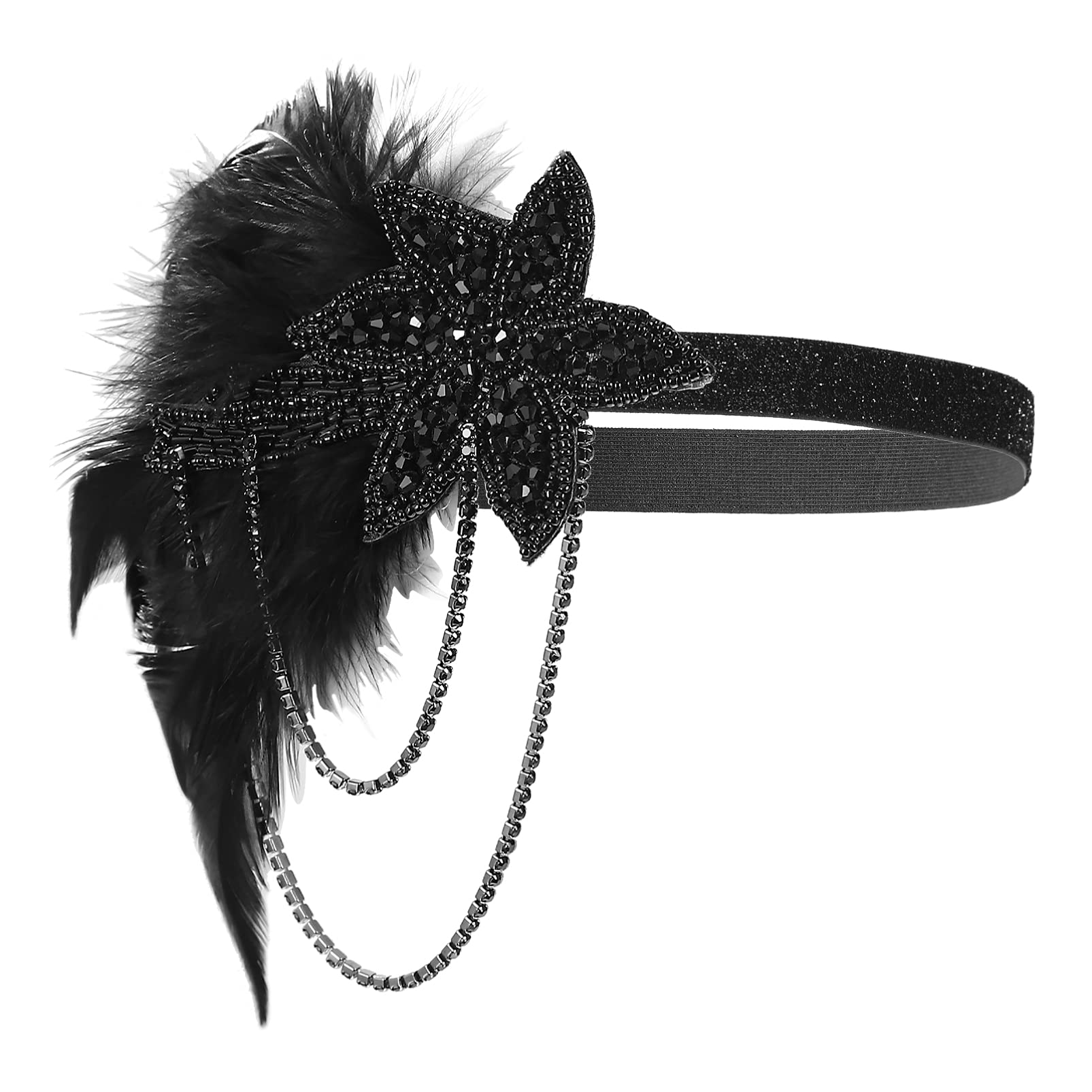 minkissy Flapper Headband Tassel Vintage 1920s Flapper Headpiece Roaring 20s Costume 20s Hair Band Vintage Crystal Hair Accessories for Women Ladies Bride (Black)