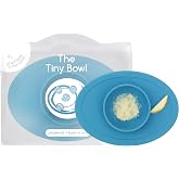 ezpz Tiny Bowl (Blue) - 6 Months+ - Fits All Highchair Trays | 100% Silicone Suction Placemat + Bowl for Infants - Baby-Led Weaning Supplies