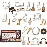 12 Pcs Music Note Cookie Cutters, Keyboard, Notes, Piano, Microphone, CD, Headphones, Guitar, Violin Stainless Steel Cookie Cutters for Baking (Music Note)