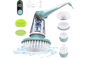 DANKARI Electric Spin Scrubber, Shower Scrubber with LED Display & 6 Replacement Scrubber Head, 2H Bathroom Scrubber Dual Speed, Electric Scrubber for Cleaning Bathtub Grout Tile Floor, Light Green