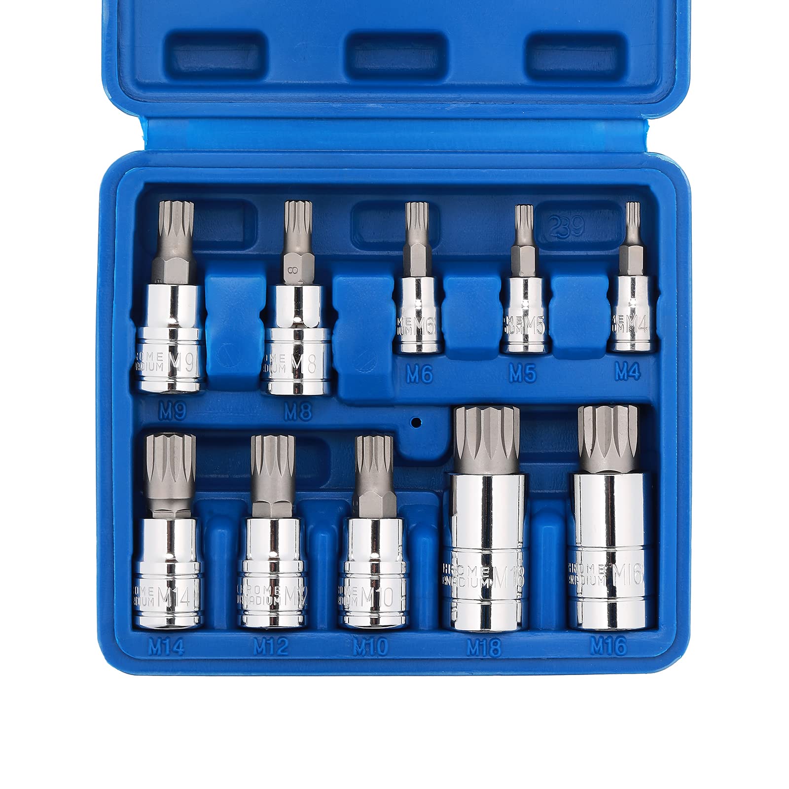CASOMAN 10PCS 1/4-Inch, 3/8-Inch & 1/2-Inch Drive XZN Triple Square Spline Bit Socket Set, M4-M18, 12 Point Tamper Proof, Cr-V Sockets and S2 Steel Bits — image 1