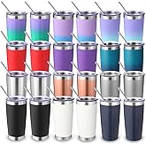 Volhoply 20oz Stainless Steel Tumbler with Lid and Straw Bulk 24 Pack,Double Wall Insulated Travel Iced Coffee Mug Fits Cup Holder,Powder Coated Cups for Cold Drinks,Christmas Gifts(Assorted,24 Set)
