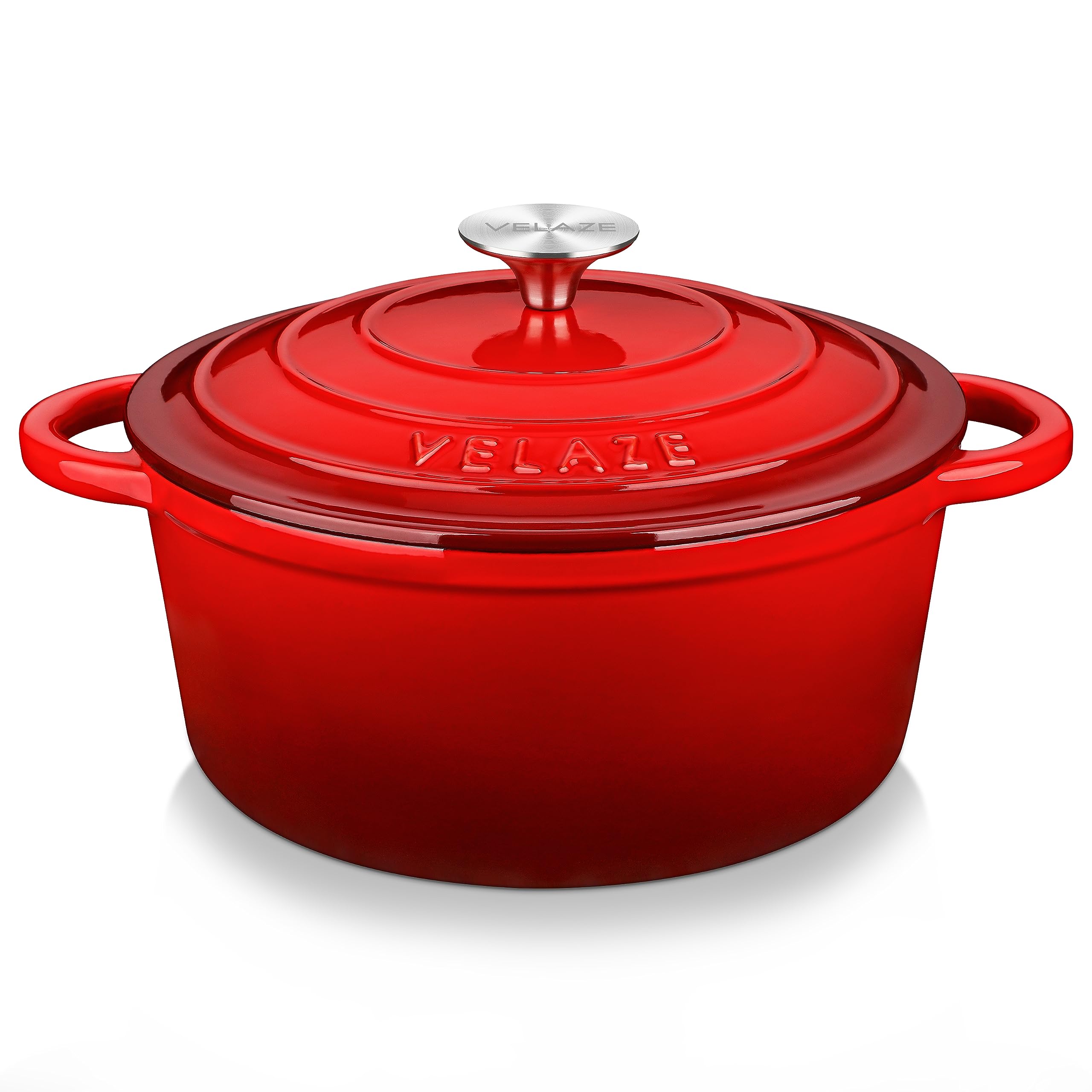 Velaze Casserole Dishes, Dutch Oven, Non Stick Enamel Coating, Good Sealing, Lightweight, for All Heat Source, Pot's Body Cast Iron Soup Pot 4 L(Red)
