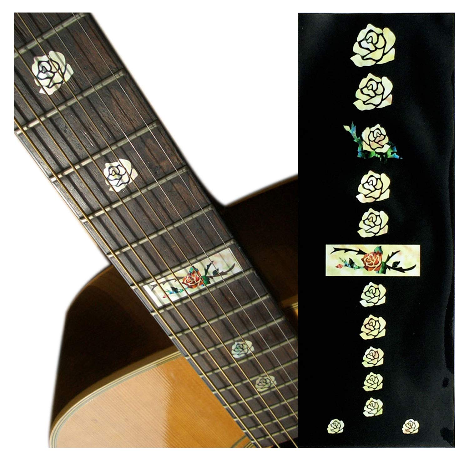 Inlay Sticker Fret Markers for Guitars & Bass - Roses,F-025RS-WT