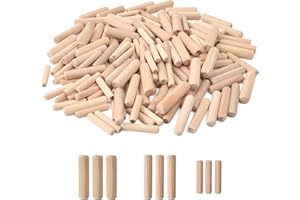 Hagao Wooden Dowel Pins Fluted Wood Dowels Rods, Made of Hardwood, 6mm x 30mm, 8mm x 40mm, 10mm x 40mm, 150 packs in Total