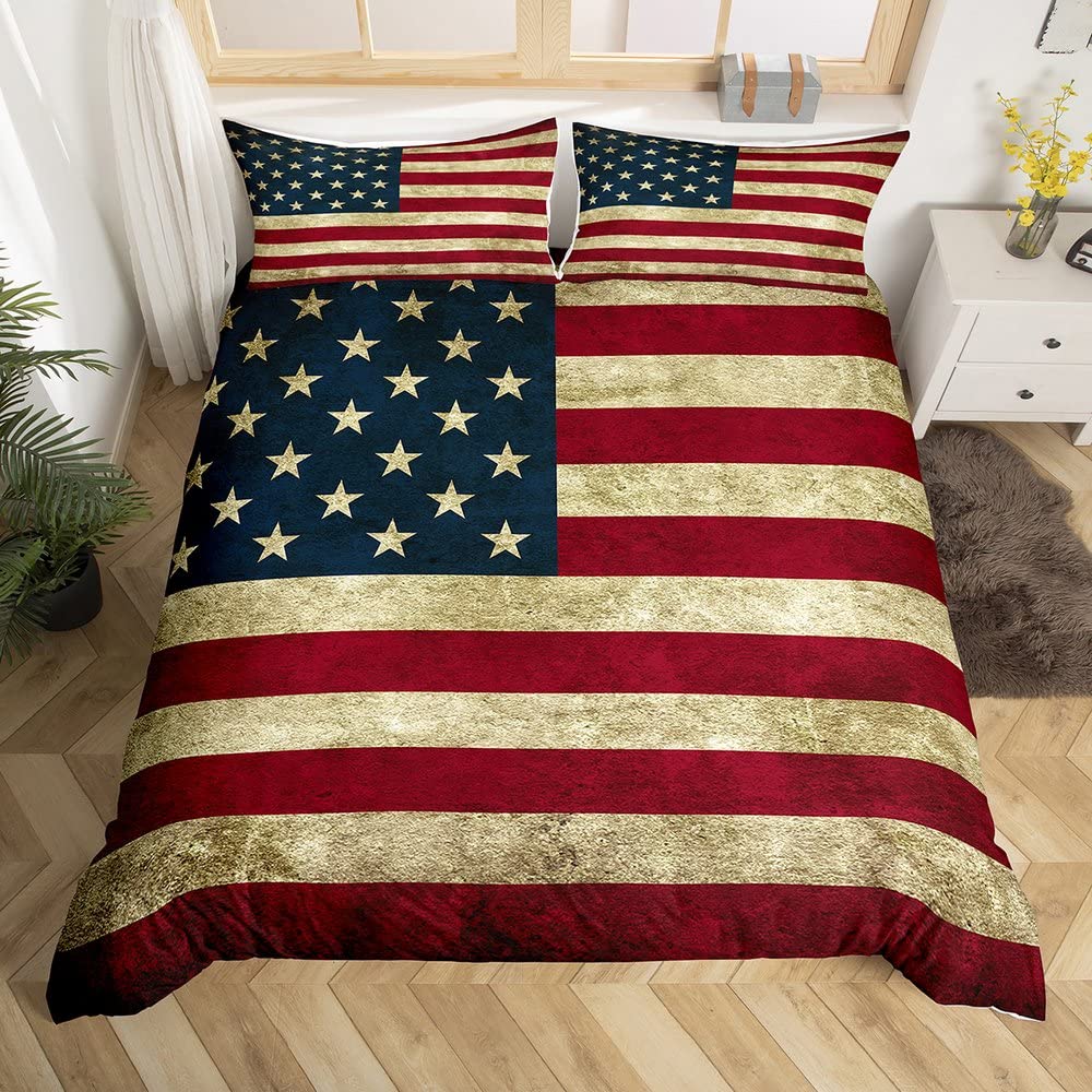 Loussiesd American Flag Duvet Cover Set Usa Patriotic Bedding Set for Men Adults Soft Lightweight Comforter Cover Super King