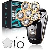Head Shavers for Bald Men, Type-C Charge Razor with 6 Rotary Blades | Head Shaver, LED Display, Detachable Blade with Precision Trim, Wet &amp; Dry for Scalp/Back/Groin, Travel, Gifts for Men(Black)