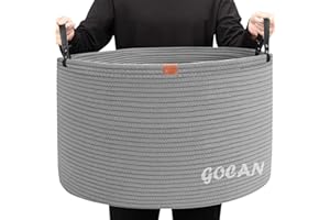 GOCAN Extra Large Storage Laundry Basket 22" X 22"X 14" Cotton Rope Woven Basket for Blanket Basket with Handles for Living Room Toys Storage XXXL (Gery)