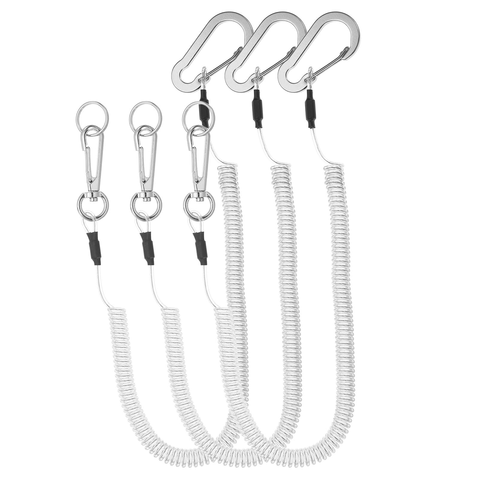 PATIKIL 3pcs Retractable Spring Coil Straps, 10" Spiral Stretchy Safety Lanyard Cord with Aluminium Rotatable Clip for Fishing Kayak Climbing Boating Pliers, Clear