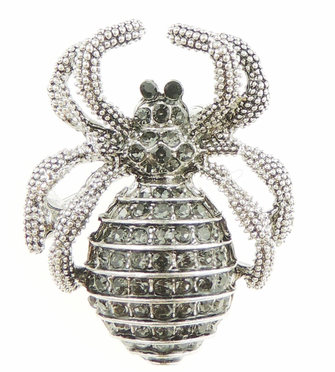 Ladies Silver Tone Diamante Rhinestone Crystal Spider Badge Brooch (Grey)