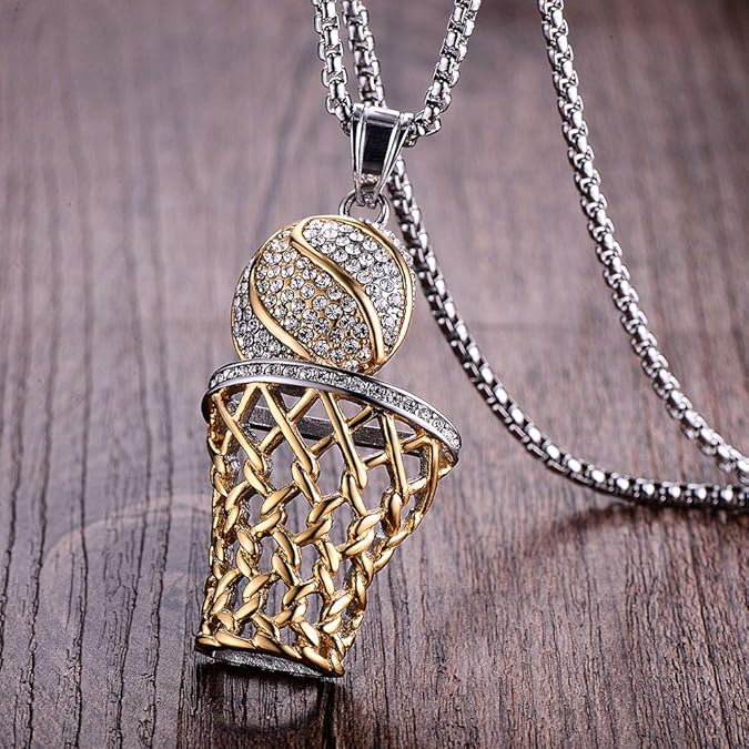 Fashion Men Basketball Pendants Necklaces Gold/silver 3 Colors