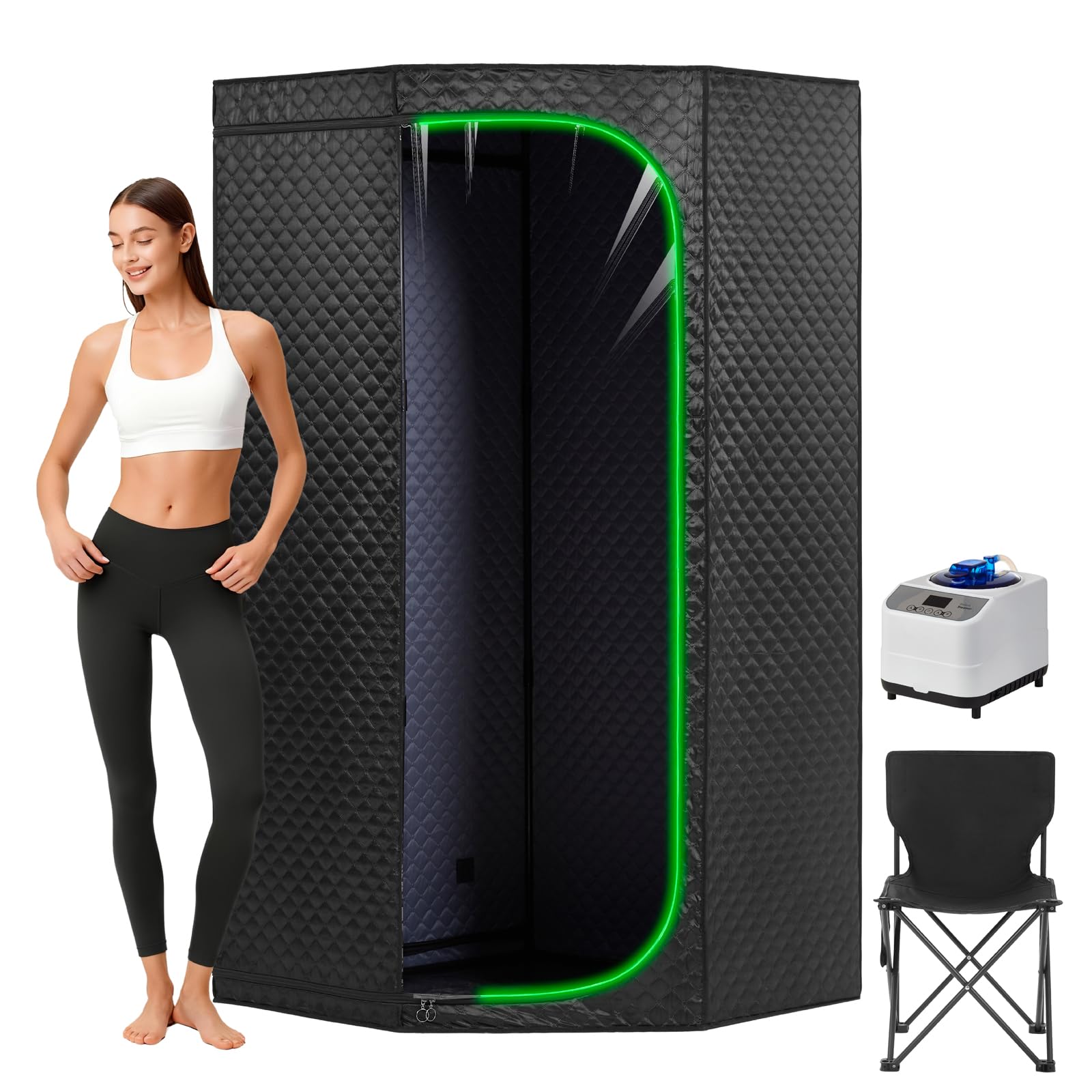 Photo 1 of **MISSING PARTS**
Portable 5-Sided Steam Sauna Tent for Home Use – Indoor Personal Spa Box with 3L Steamer, Fast Heat-Up, Foldable Design, Remote Control and Chair (Transparent Door Design, Black)