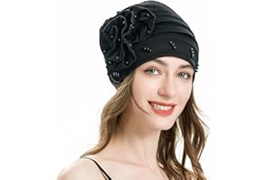 ZLYC Women Turban Beanie Hat with Flower Chemo Headwear Elastic Head Wrap Cap