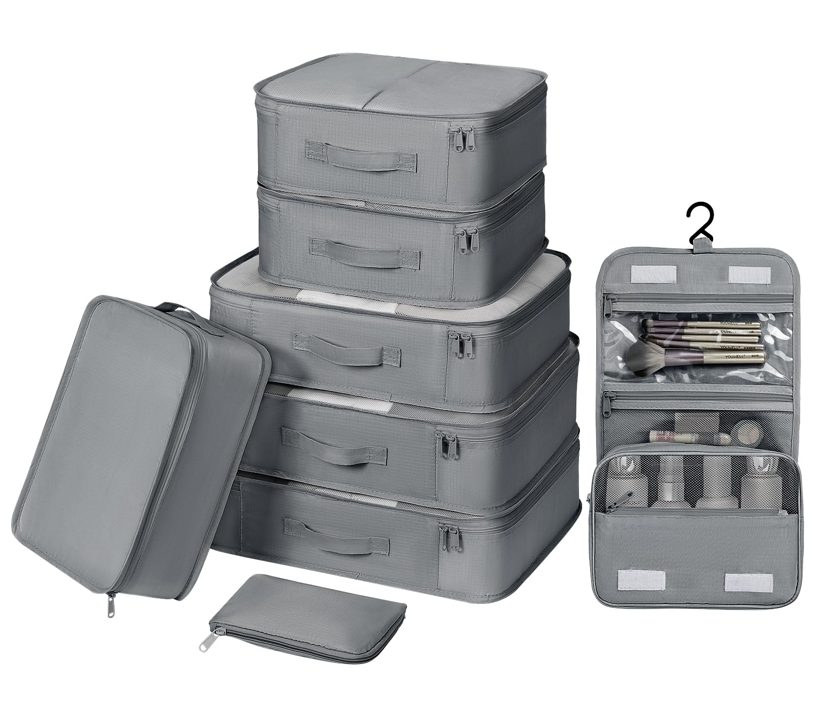 Photo 1 of DIMJ Travel Packing Cubes - Luggage Cubes for Suitcases Packing Organizers Lightweight Suitcase Organizer for Shoes Clothes Cosmetics Toiletries 8 Set (Grey)