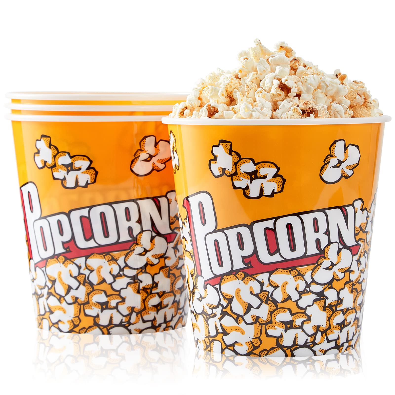 Photo 1 of Plastic Popcorn Containers Retro Style Reusable Popcorn Buckets for Movie Night 7.1”x7.1”x5.1” - 4 Pack…
