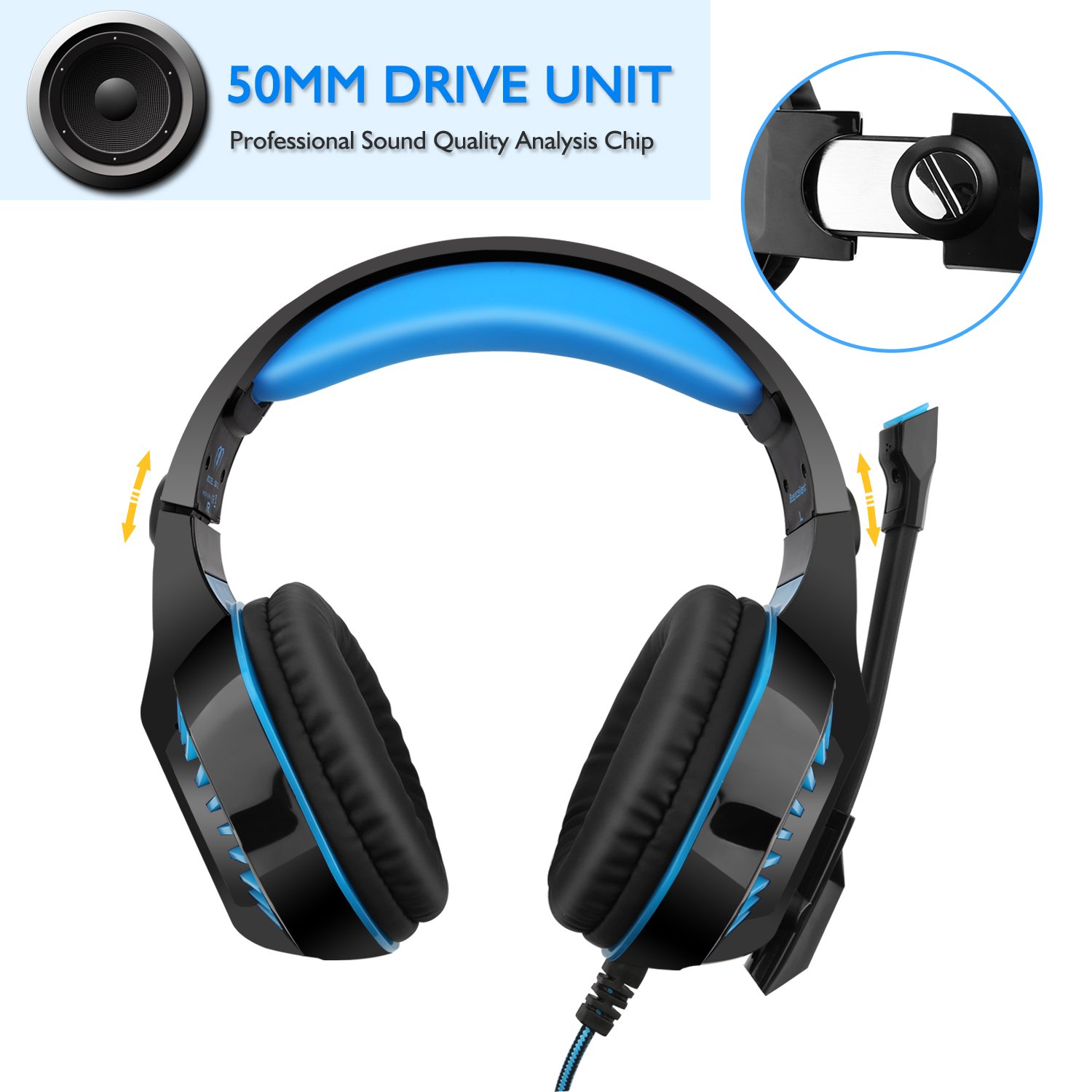 Beexcellent Casque Gaming pour PS4 3,5 mm Stéréo Gaming Headset écouteur LED Lumière Headphones avec Mic pour PS4 PC Téléphones Mobiles (Bleu)