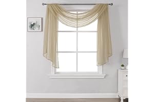 DONREN 144 Inches Long Window Scarf for Party - Luxury Soft Tan Semi Sheer Curtain Scarf Valance for Wedding (1 Panel,Taupe)