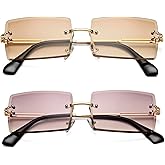 Rectangle Sunglasses for Men/Women Small Rimless Square Shade Eyewear