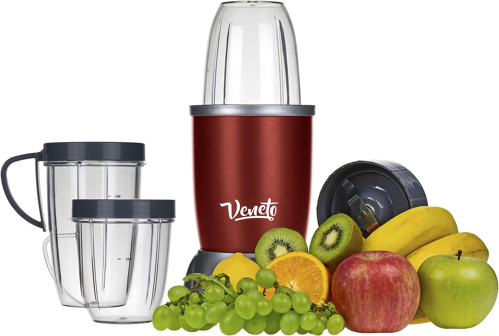 Veneto Kitchen’s 12-Piece 600 W Pulverizing Bullet-Shaped Blender System Including Cups And Extra Blades (Red)