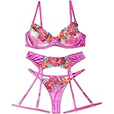 Lilosy Sexy Leaf Floral Embroidered Mesh Sheer Women Underwire Push Up Lingerie Set