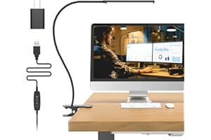 Mojimdo 77 LED Desk Lamp with Clamp, [3 Color & 10 Brightness] Dimmable Reading Lamp with 27.6'' Flexible Gooseneck, Eye-Caring Clip on Light for Reading Study Workbench Drafting - Adapter Included